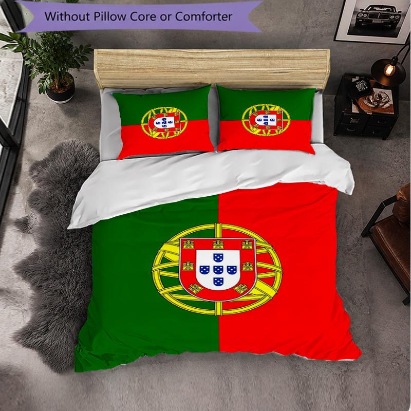 Portugal National Football Team 3 Piece Bedding Set Soft Duvet Cover Set with Pillowcases Printed Bedroom Decor Set for Home