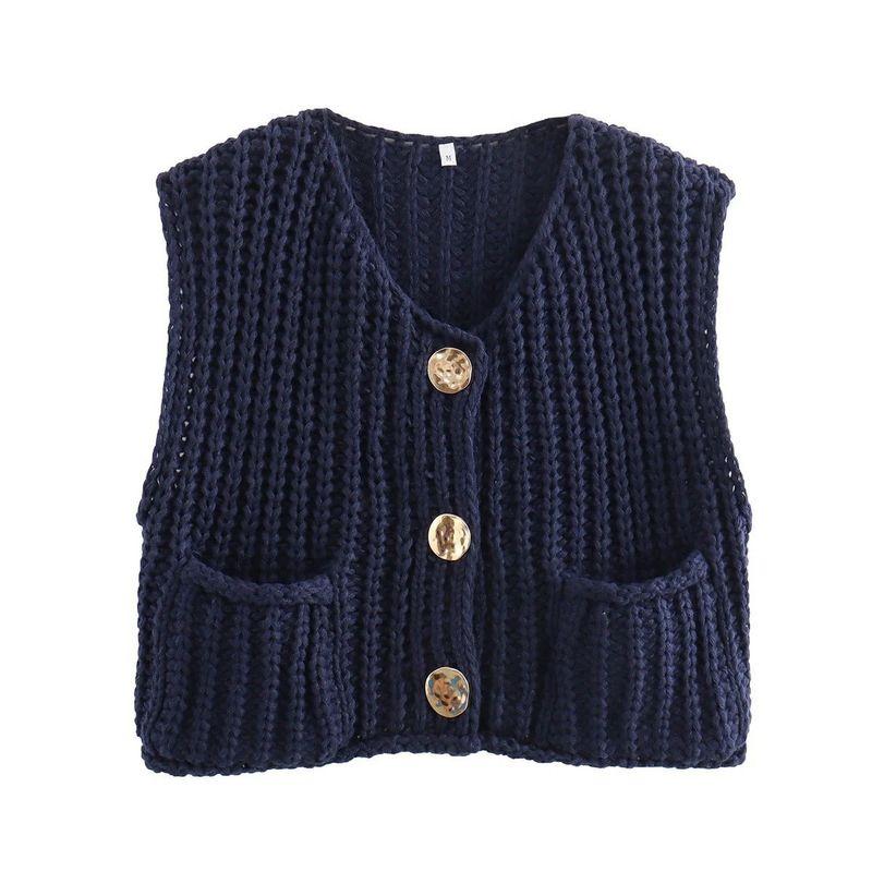 Elegant Hot Sale Women's Knitted Sweater Tops Thick Needle V-neck Sleeveless Vest Fashion Short Temperamental Casual Sweater