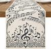 Vintage Musical Notes Linen Table Runner Holiday Party Decor Reusable Farmhouse Kitchen Dining Table Runner Wedding Decorations