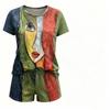 Summer Abstract Face Printed 15 Colors Outdoor Street Women's T-shirt and Shorts 2 Piece Set Fashion Casual Outfit Men's and Women's Sports Set