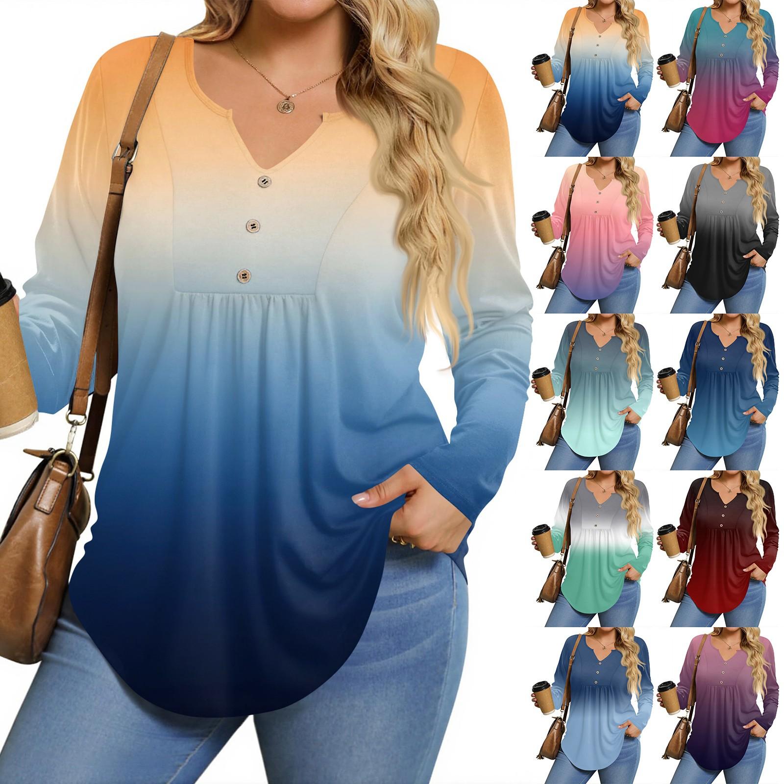 

Womens Plus Size Long Sleeve Shirts V Neck Tunic Tops Basic Loose Fit Tee Tops L синій