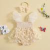 Infant Girl Romper Dress Butterfly Decor Fly Sleeve Ruched Mesh Skirt 3 6 12 18 24 Months Hem Jumpsuits Newborn Clothes Baby Bodysuits with Headband