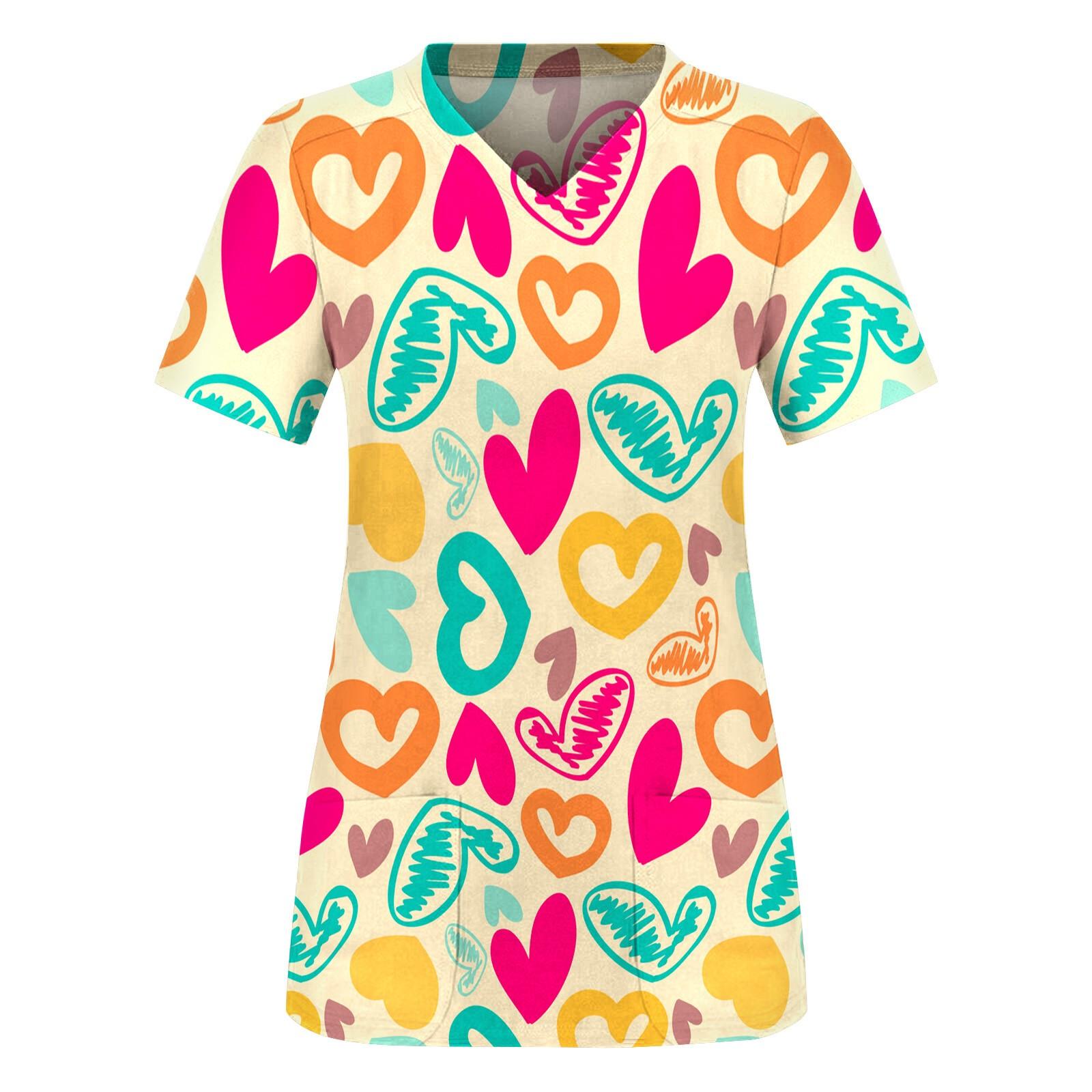 

Женские топы с коротким рукавом и V-образным вырезом с принтом на День святого Валентина, рабочая форма, карманная блузка S жёлтый