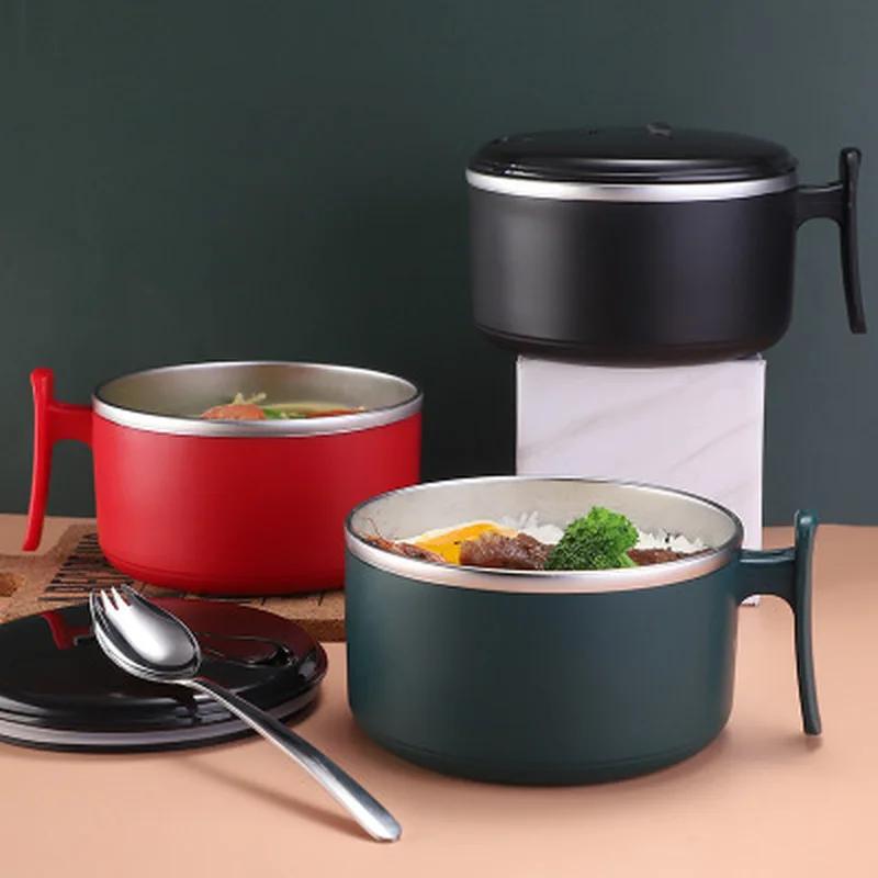 Namų ūkio nerūdijančio plieno momentinių makaronų dubenėlis su dangteliu, nešiojamas biuro darbuotojo, studento pietų dėžutė, ryžių dubenėlių rinkinys, pietų dėžutė