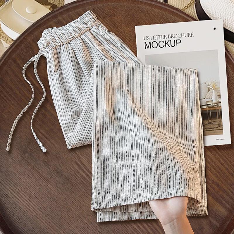 Women's Striped Linen Blend Wide-Leg Casual Pants