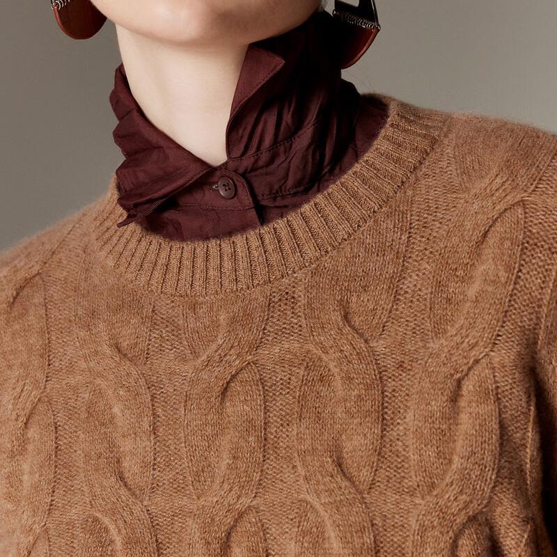 PALUOPO Women's 100% Cashmere Cable Knit Round Neck Sweater