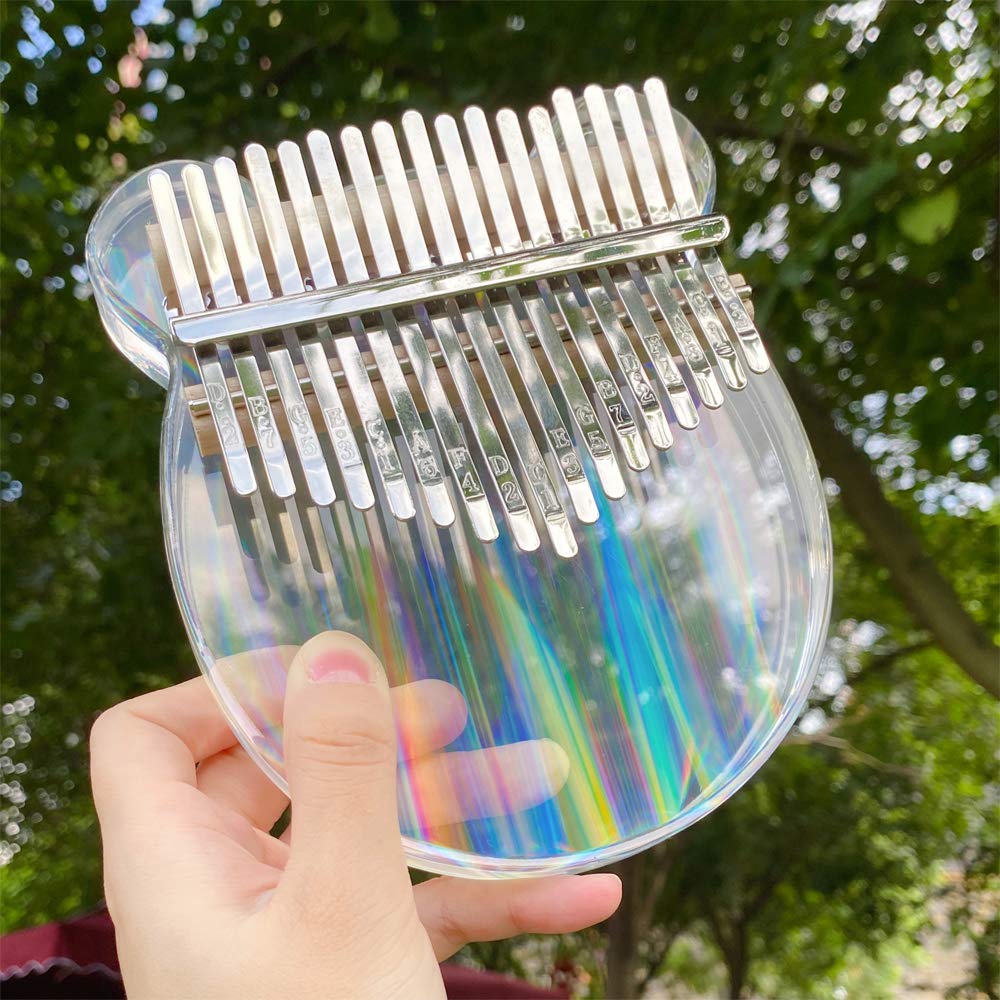 17-Key Kalimba, Clear Crystal, Colorful Thumb Piano, Acrylic Material, Rainbow Transparent (Bear Shape)