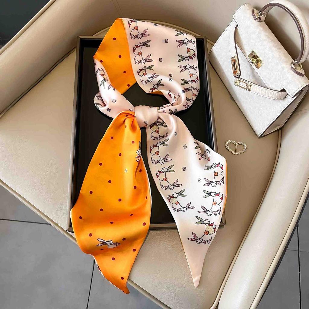 Art French Polka Dot Long Silk Scarf Femininity Versatile High Sense Spring and Autumn New with Shirt Scarf Belt