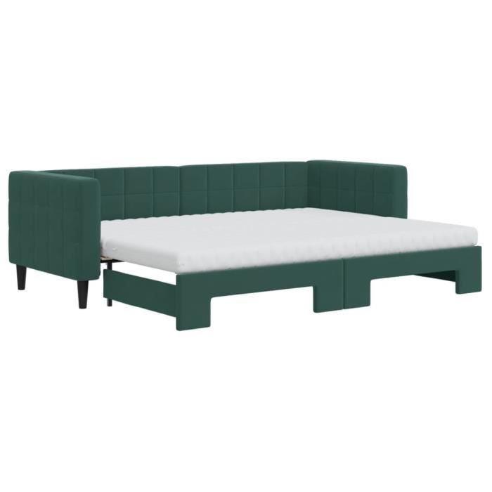 VidaXL Daybed with Trundle and Mattress Dark Green 80x200cm Velvet 3196710