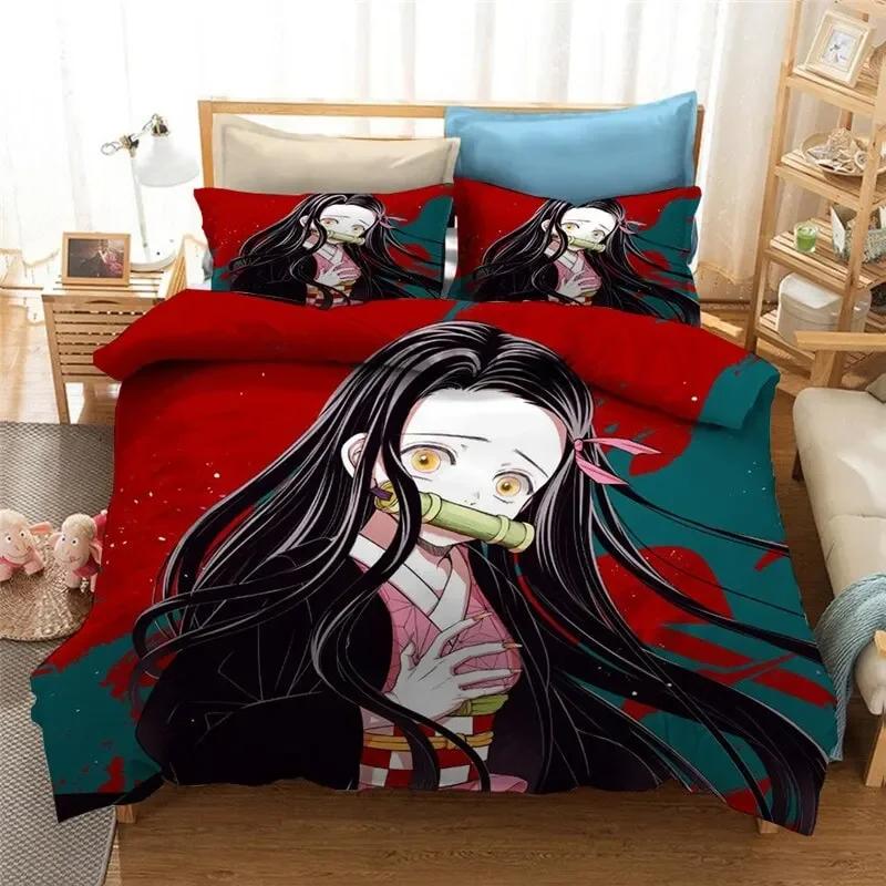 Anime Demon Slayer Duvet Cover Pillowcase 3D Printed Bedding Set Double Twin Full Queen King Adult Kids Bedclothes Quilt Cover