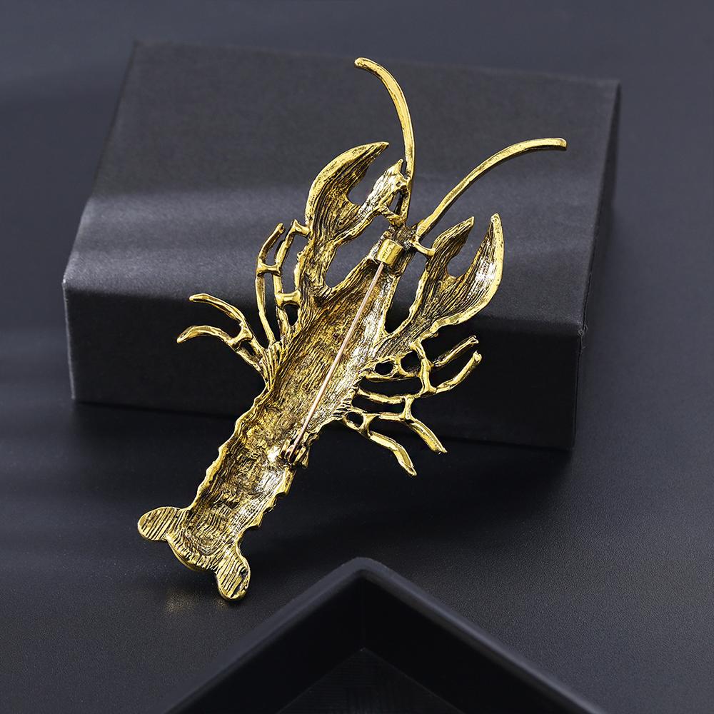 Vintage Gold Tone Lobster Brooch Pin Crystal Rhinestone Brooches Jewelry Gifts