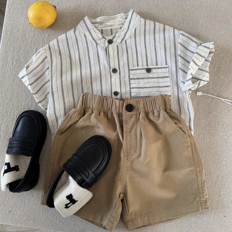Boys' Summer 2026 Japanese Trendy Striped Short-Sleeved Toddler Shirt.