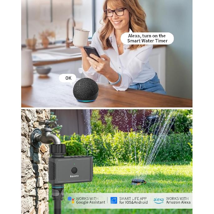 WiFi Sprinkler Timer, WiFi Water Timer for Garden, Smart Hose Timer with WiFi Hub Support 2.4GHz, App/Voice Control Work with Alexa & Google