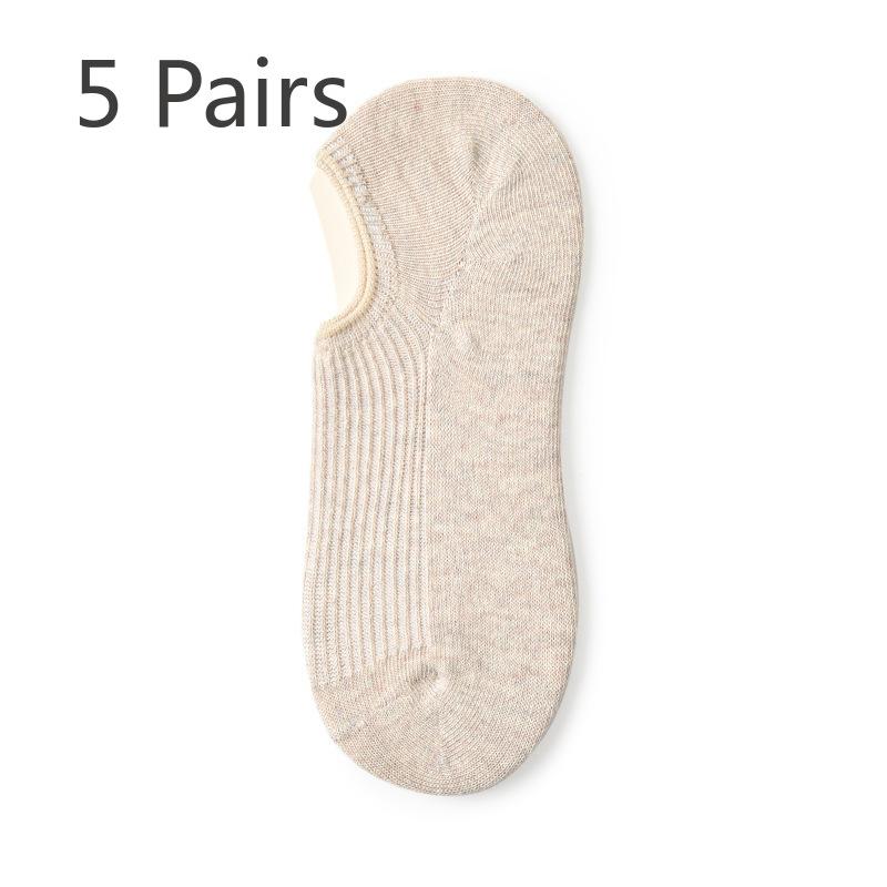 

5 пар женских летних тонких хлопковых силиконовых нескользящих носков с мелким горлом, невидимых нескользящих спортивных носков для лодок 5 Pairs телесный