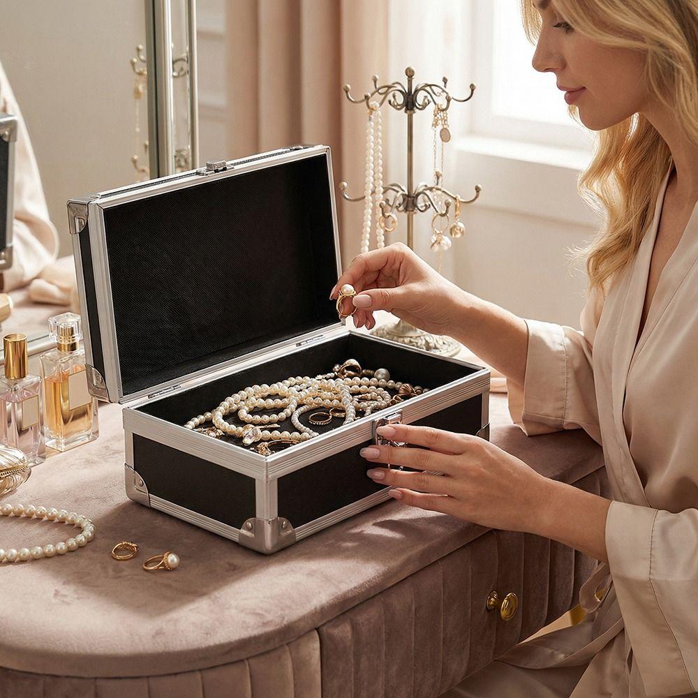 Nárazuvzdorný hliníkový kufr Uzamykatelný design Kovový kufřík Úložný prostor na šperky