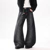 American retro big pocket scimitar jeans men's spring and autumn fashion high street design sense loose wide leg floor pants