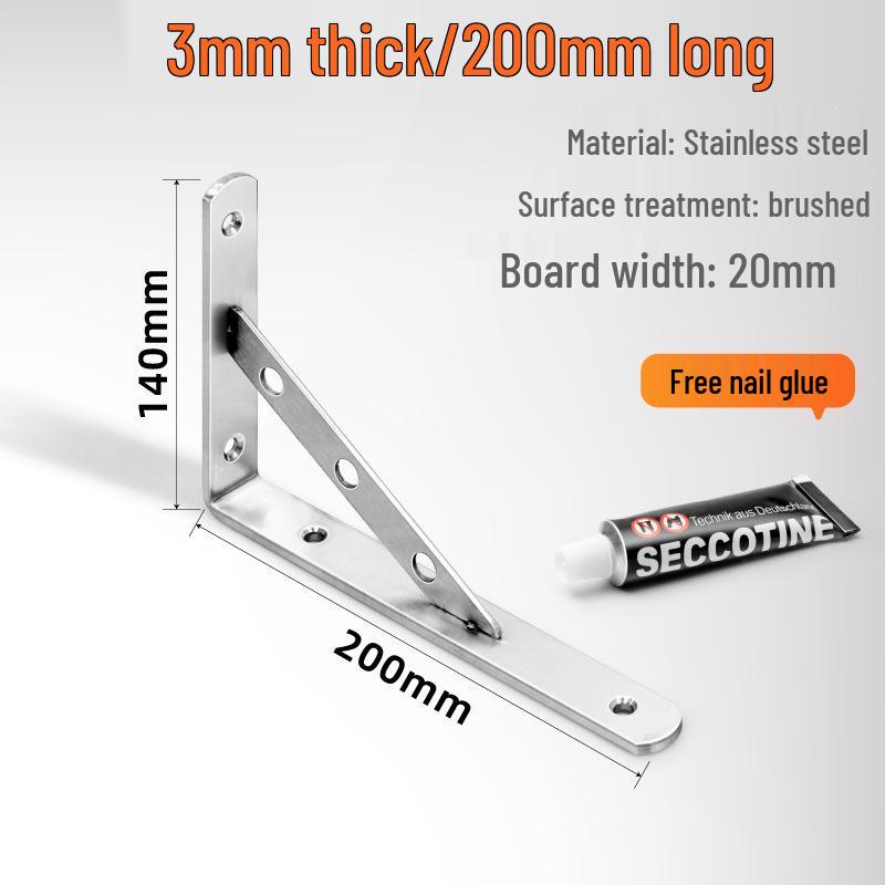 No-Drill Stainless Steel Triangle Shelf Bracket - Storage Rack Support Corner Code