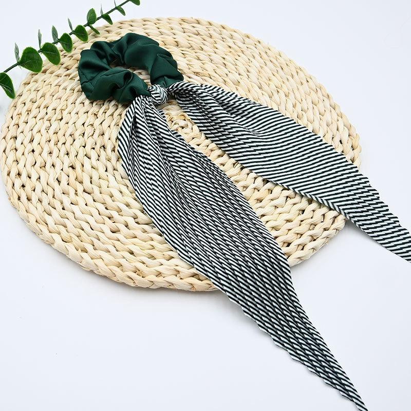 1PC French Retro Super Fairy Temperament Satin Bow Striped Hair Band Korean Internet Celebrity Sweet Girl Streamer Hair Rope
