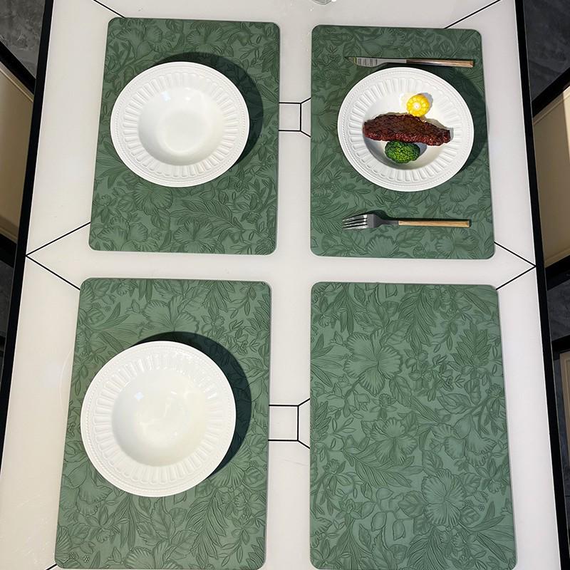 Nordic Style Embossed Leather PVC Dining Placemat with Floral Design and Heat Insulation 43*30 cm