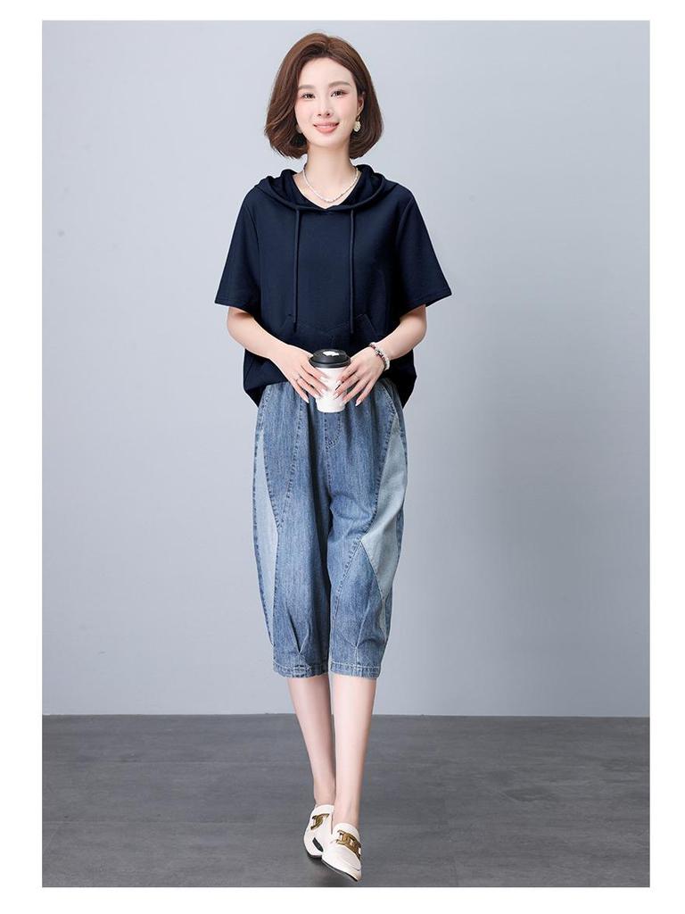 2025 Summer Women's Color Block Casual Loose Denim Shorts