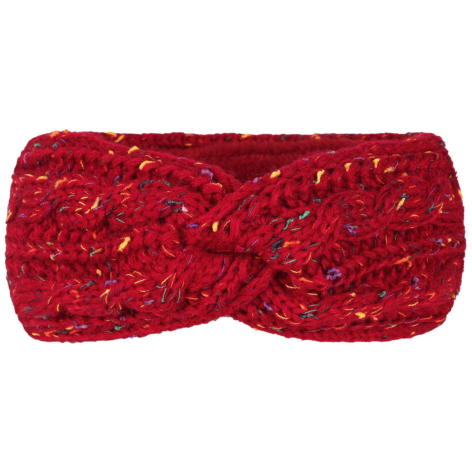 

Autumn Winter Fleece Lined Color Dot Headband Knitted Wool Thickened Warm Headband Acrylic Sports Ear Protection Cover One Size красный