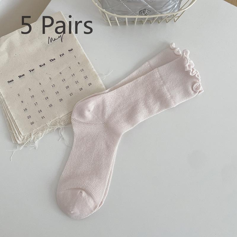 5 пар женских летних тонких сетчатых дышащих кружевных носков без косточек 5 Pairs розовый