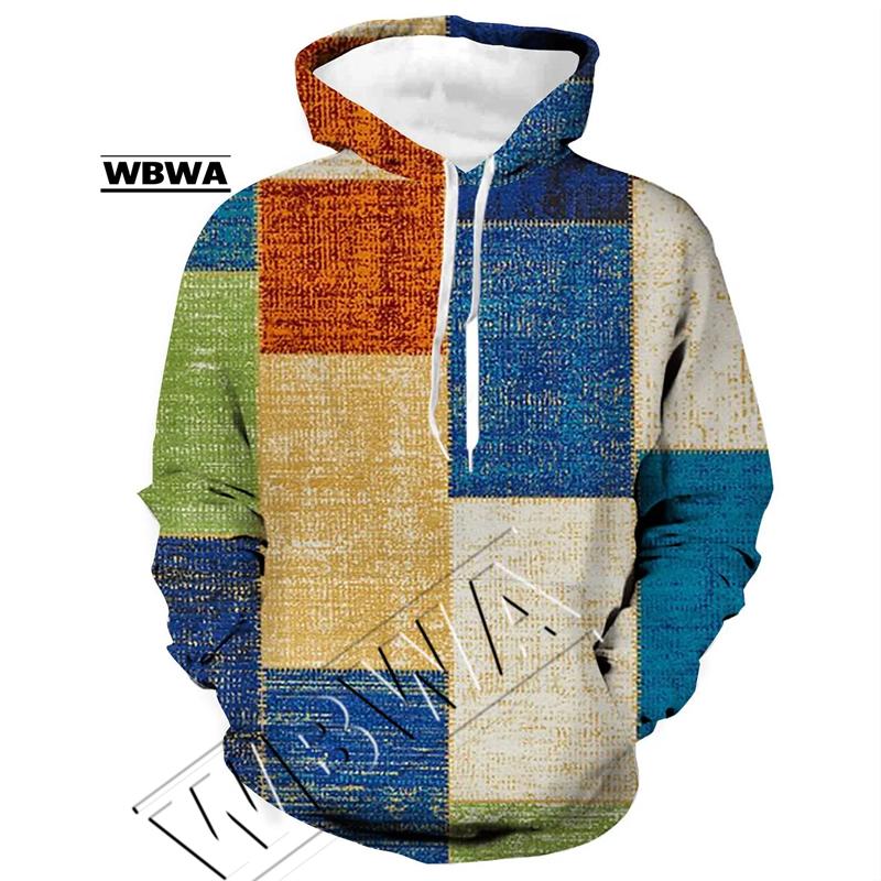 ETST0013 Vintage Heren Hoodie Voor Sweatshirt 3d Plaid Print Lange Mouw Trui Straat Man Kleding Heren Oversized Trui Met Capuchon 2023 4XL