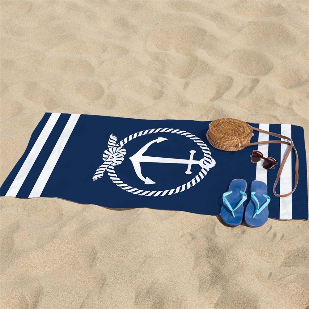 Custom Name Anchor Bath Towel Boat Decorative Towel White Beach Towel Customized Microfiber Large Towel Hot Sale Bath Towels