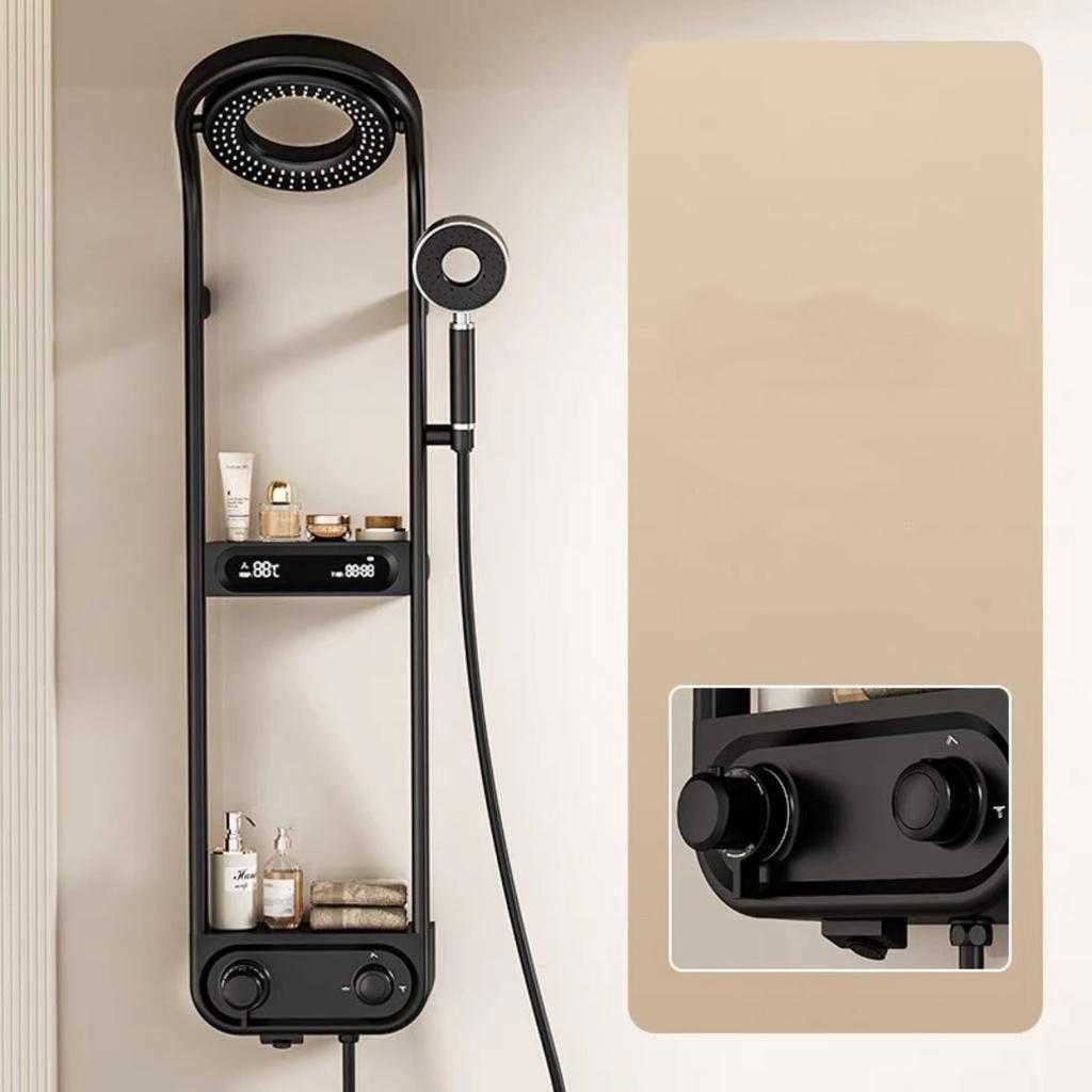 Shower Faucet Set Wall Mounted White Brass and ABS Thermostatic Digital Display Bathroom Rainfall Shower Faucet Set