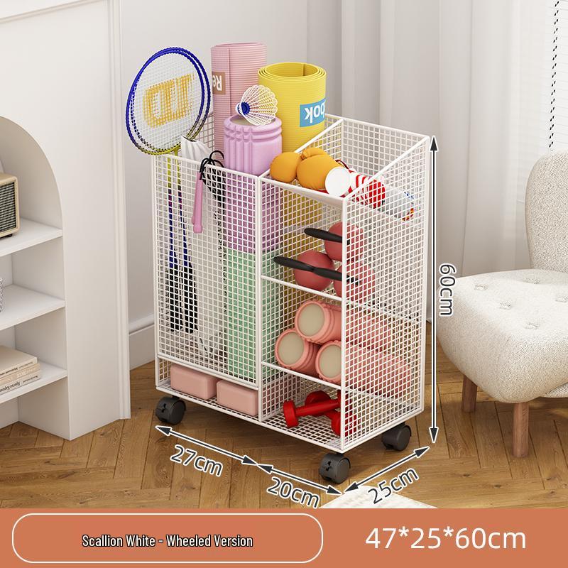 Estante de Chão para Armazenamento de Basquete e Prateleira de Brinquedos para Equipamentos Esportivos e Tapetes de Yoga