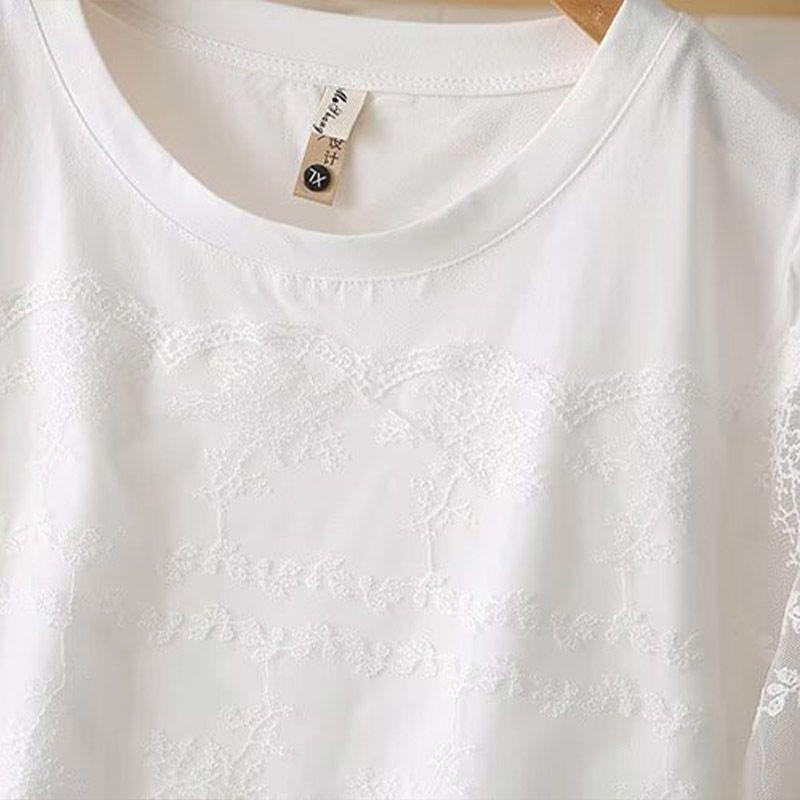 Design con Inserti in Pizzo per Donna Top alla Moda Largo Girocollo T-shirt Stylish a Maniche Corte