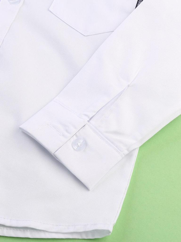 Kids' Long-Sleeve White Shirt with Pocket for Boys - Perfect for School Uniforms in Spring and Autumn