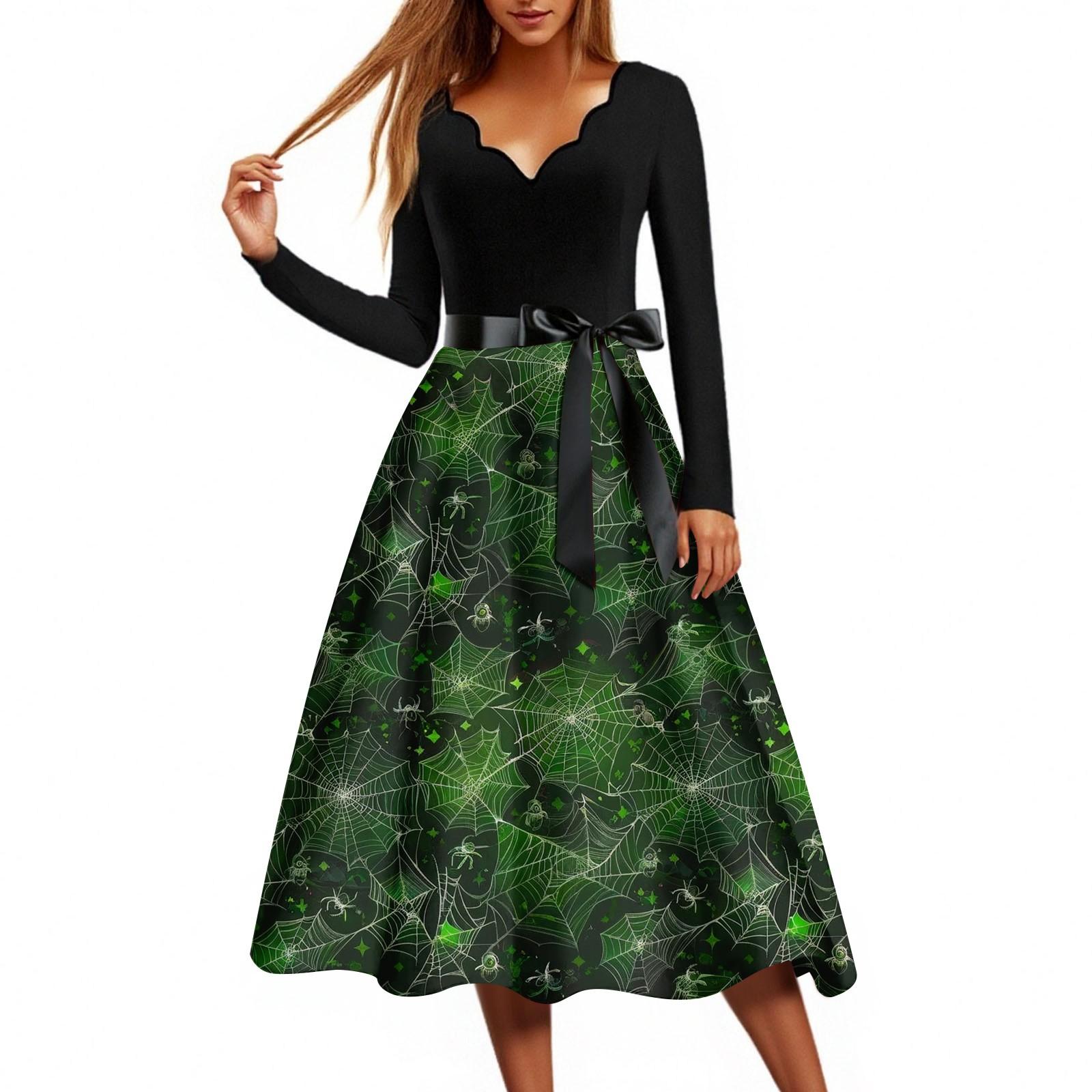 

Women s Casual Fashion Halloween Print Wave V Neck Vintage Dress XXXXL