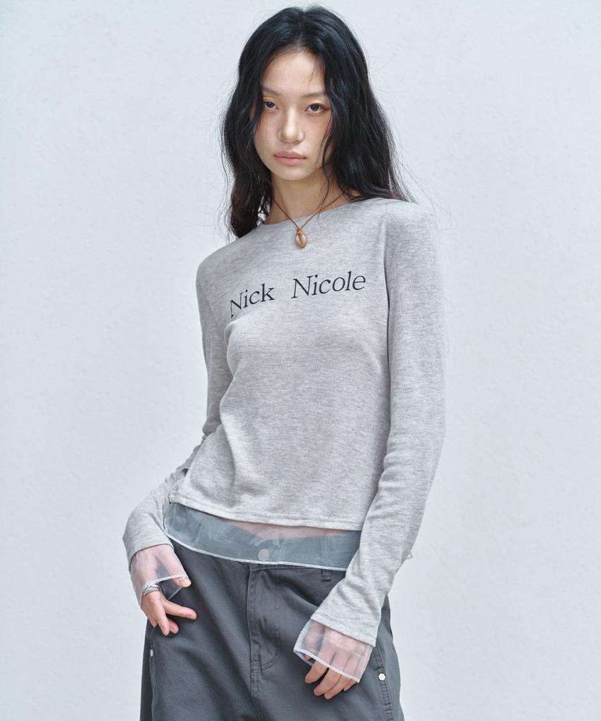 Nigaennikol Nicole Sheer Layered Logo Sleeve Top_Gray