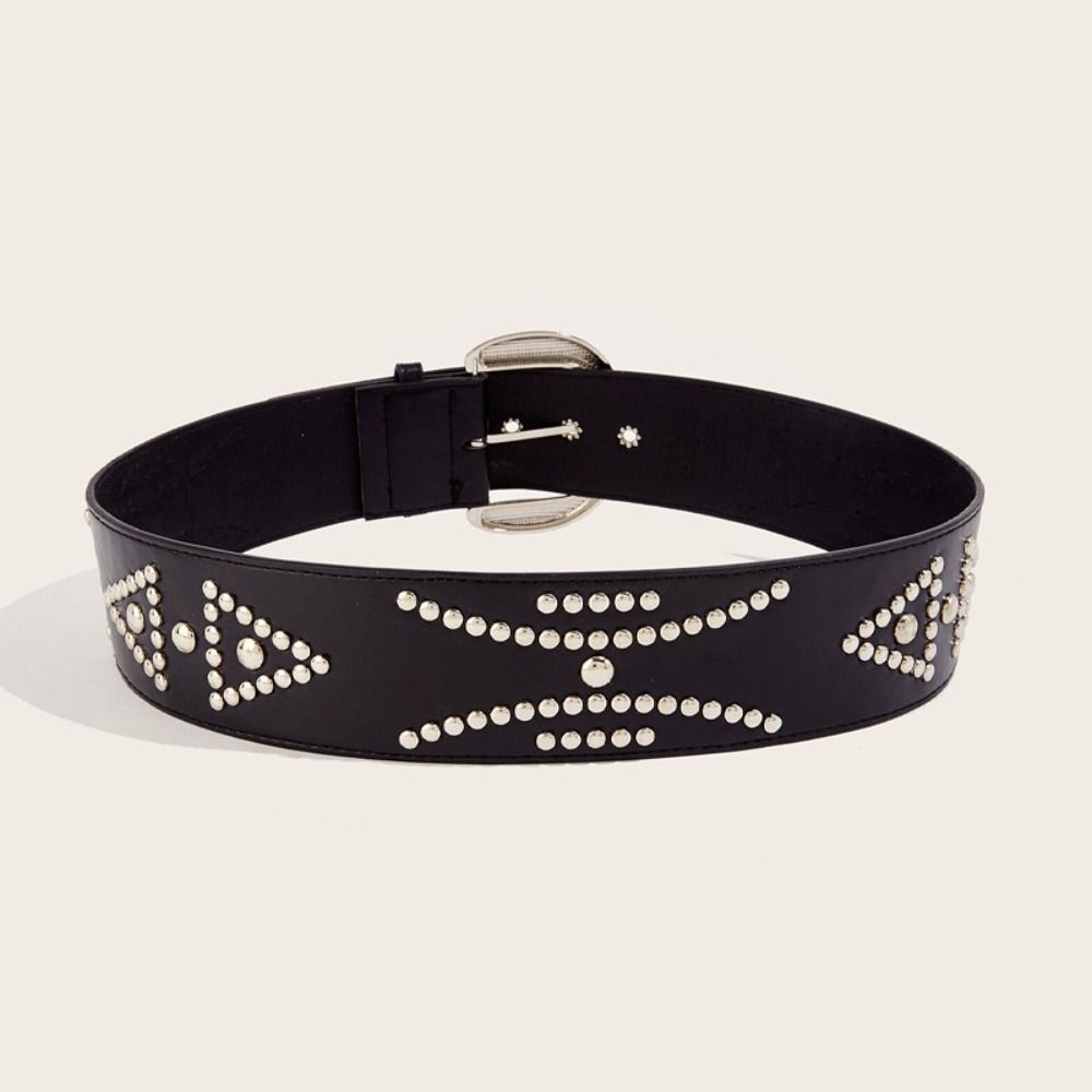 Y2K Rivet Wide Belt Harajuku Pin Buckle Waistband Fashion Waist Strap  For Women