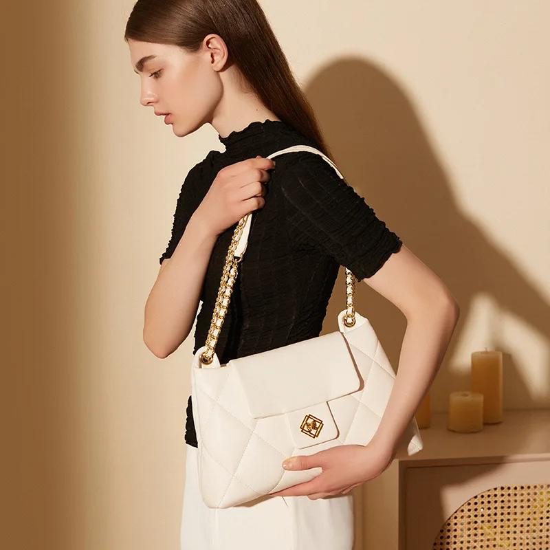 Small shoulder bags for women  genuine leather  large capacity  crossbody bag  chain lingge bag