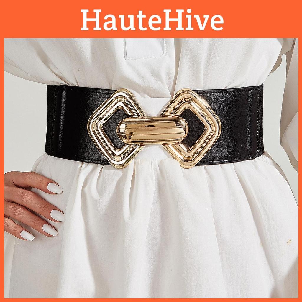 Stylish European And American Style Wide Elastic Waist Belt With Ornate Dress Decoration