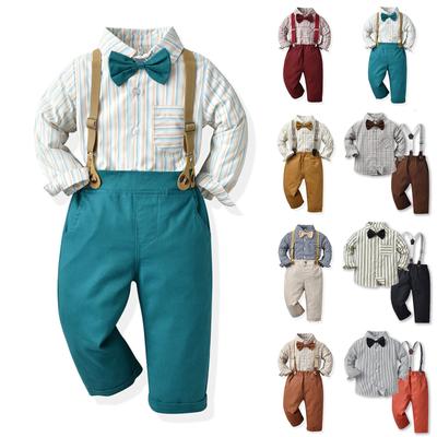 Toddler Baby Boys Gentleman Bow Tie Solid T-Shirt Tops+Suspender Pants Outfits