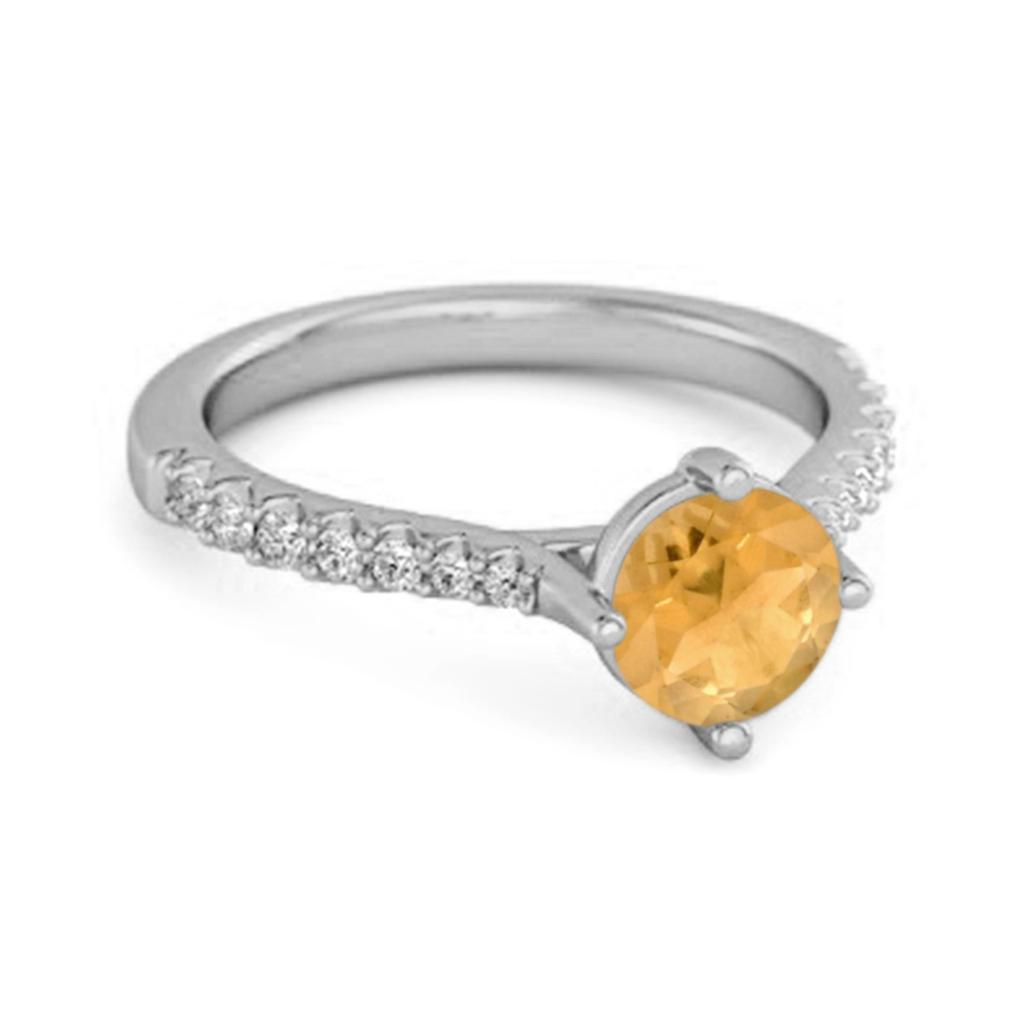 Citrine White Topaz Accent Band Ring- 925 Sterling Silver