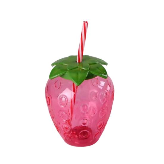 Pineapple Plastic Cup with Lid & Straw 500ml Strawberry Iced Coffee Wine Tea Mug Fruit Shaped Tumbler for Party Wedding Birthday