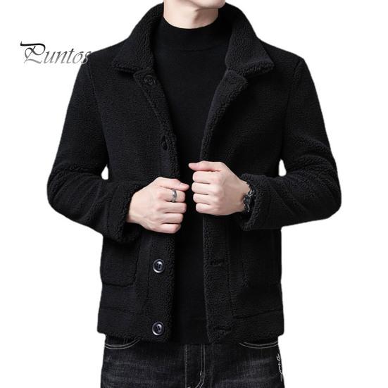 

Мужская куртка с лацканами, длинный рукав, однобортное пальто с карманами, однотонный двусторонний дизайн, флис, искусственная кожа, верхняя одежда L чёрный