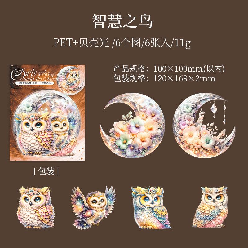 

4 Styles, 6 Sheets Each, Shell Light PET Stickers, Moon and Owl Stickers, Handmade Decorative Collage Materials