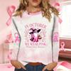 Women's Fashion Casual Long Sleeve Neck Top with Breast Ribbon Print for Support