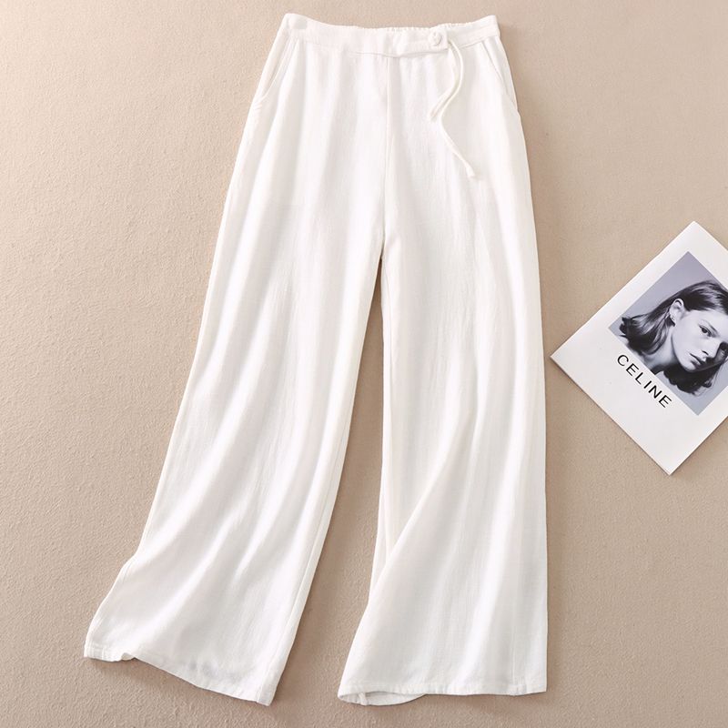 

Artsy W2079 High Waist Casual Long Pants Buckle White 4XL