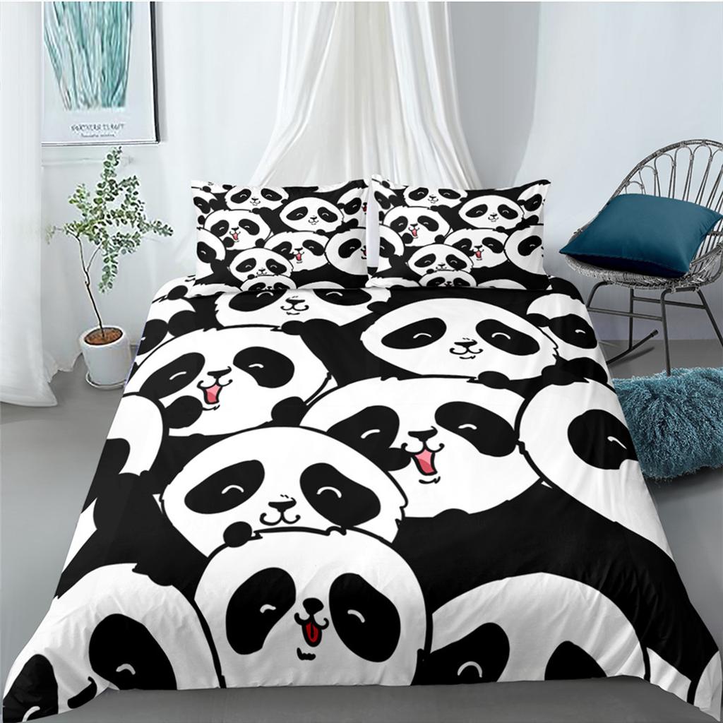 Cartoon Cute Panda Polyester Bedding Sets Child Kids Covers Boys Duvet Cover Set For Teens King Size Bedding Set