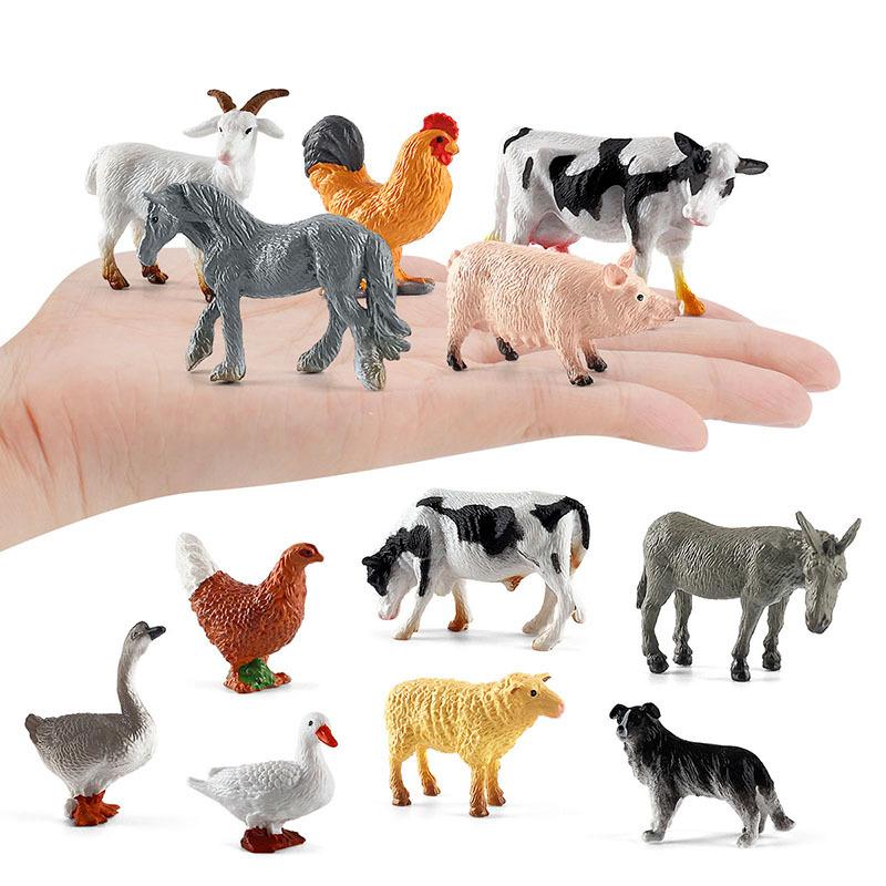 12pcs Realistic Animal Figurines Simulated Poultry Action Figure Farm Dog Duck Cock Models Education Toys for Children Kids Gift