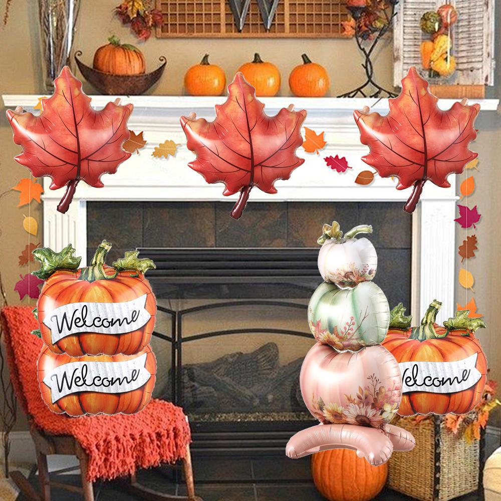 2/1 Stück 4D Stehender Kürbis Ahornblatt Folienballon Herbst Ernte Thanksgiving Halloween Mottoparty Dekoration Herbst Heimzubehör