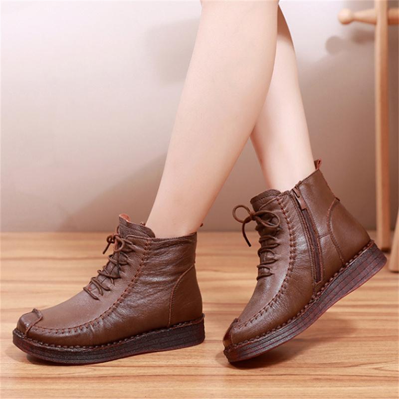 Women's Shoes Genuine Leather Boots Women's Fashion Winter Boots Female Flat Shoes Non-slip Warm Shoes Women Ankle Boots