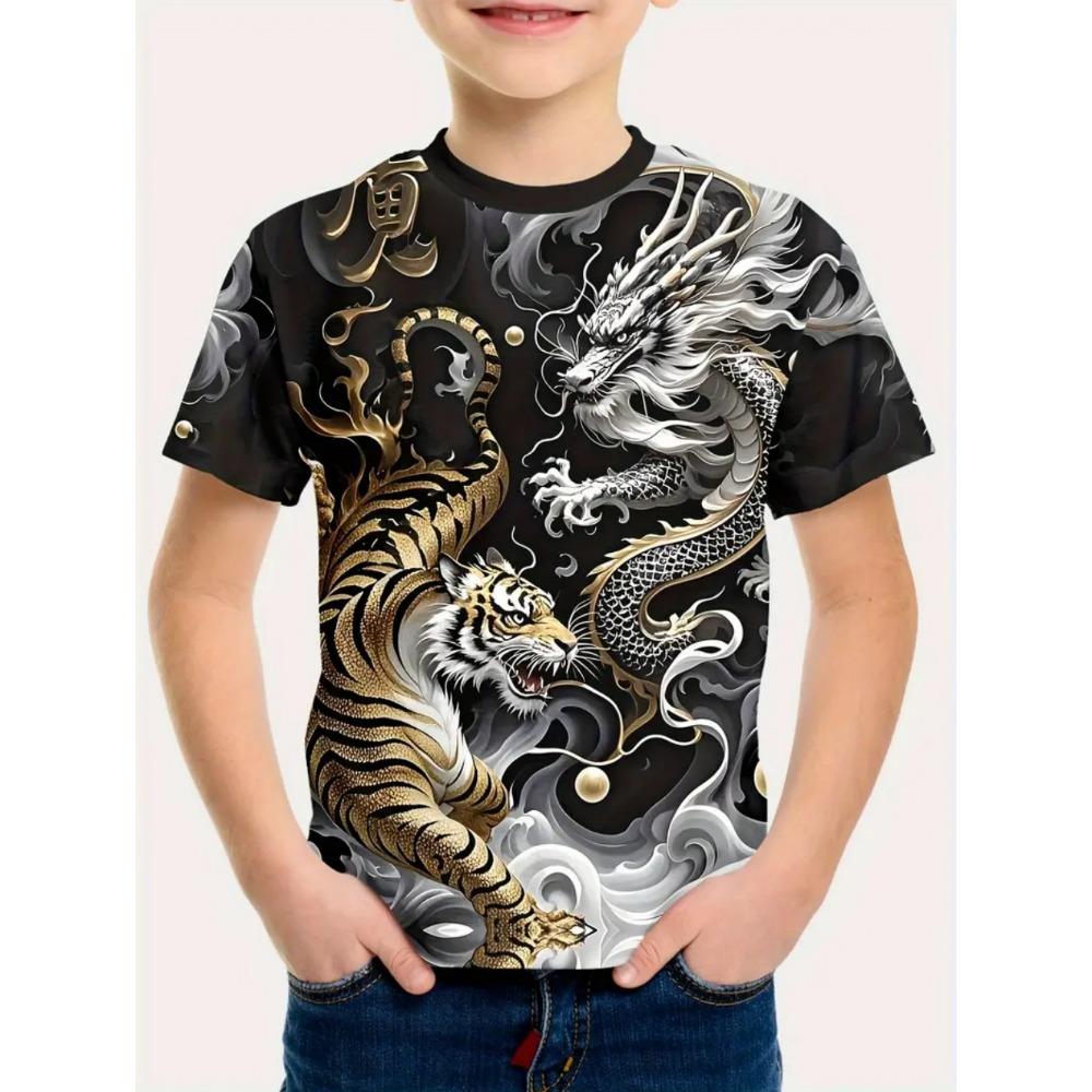 Children's Clothing T-Shirts for Boys Short Sleeve Child T-Shirt Fashion 3D Dragon Graphi Print Casual Girls Summer Clothes Tops