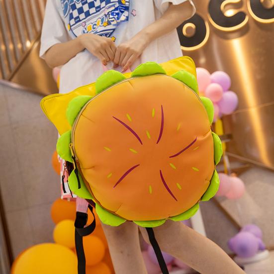 Hamburger Backpack with Adjustable Straps Realistic 3D Design Large Capacity Spacious Compartments Cheeseburger Backpack Storage Pouch